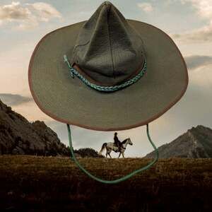 Vintage Green Wide Brim Cowboy Hat Western Camping Hunting Trail Hat